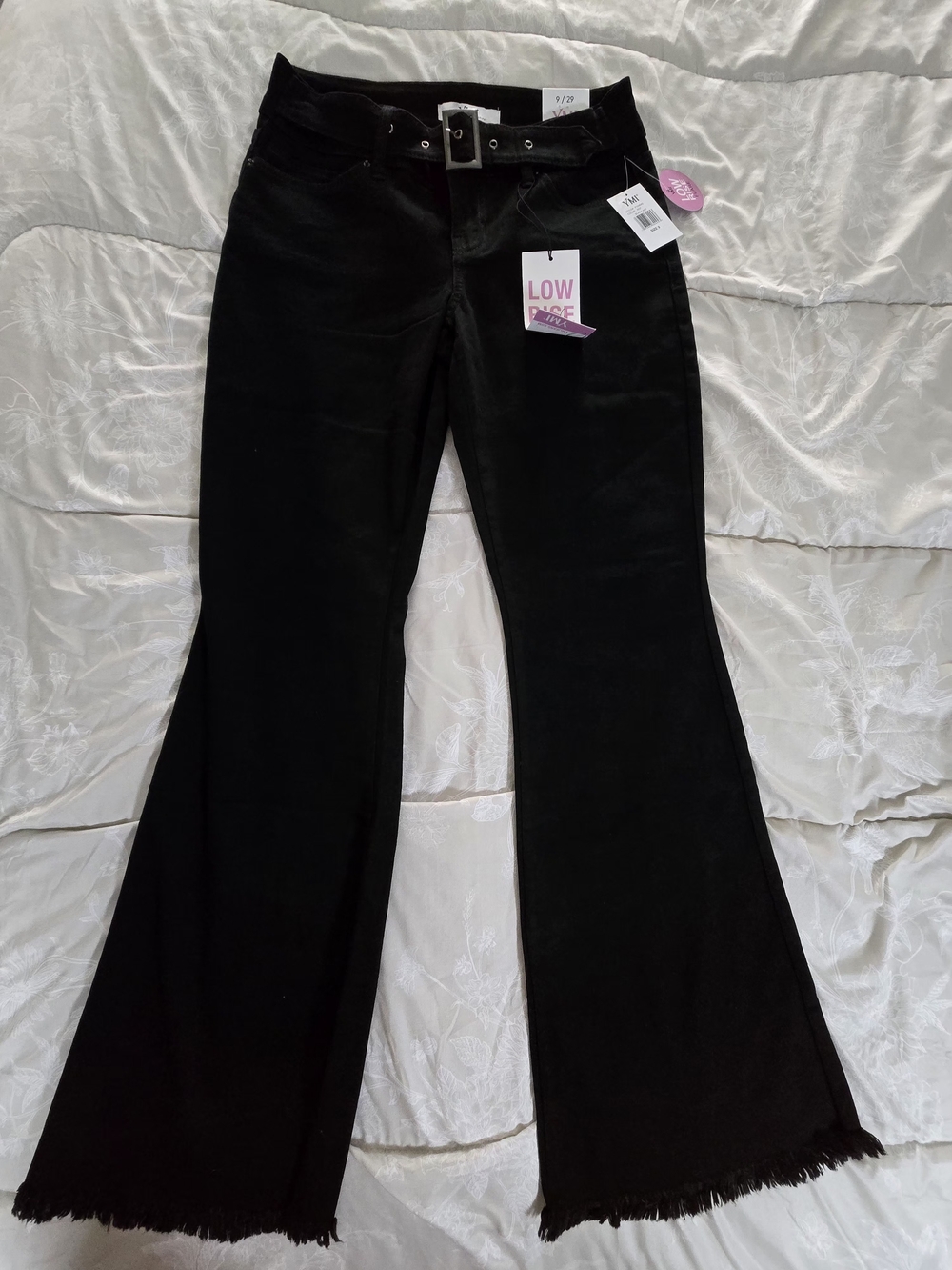 YMI Black Low-Rise Flare Jeans with Belt